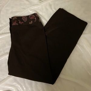 Brown Stretch Dress Pants Waistband Embroidered paisley